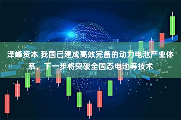 泽峰资本 我国已建成高效完备的动力电池产业体系，下一步将突破全固态电池等技术